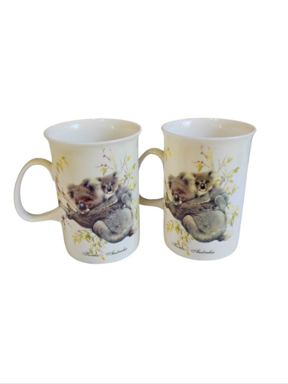 Koala Mug Pair - White Ceramic Mugs with Koala Illustration